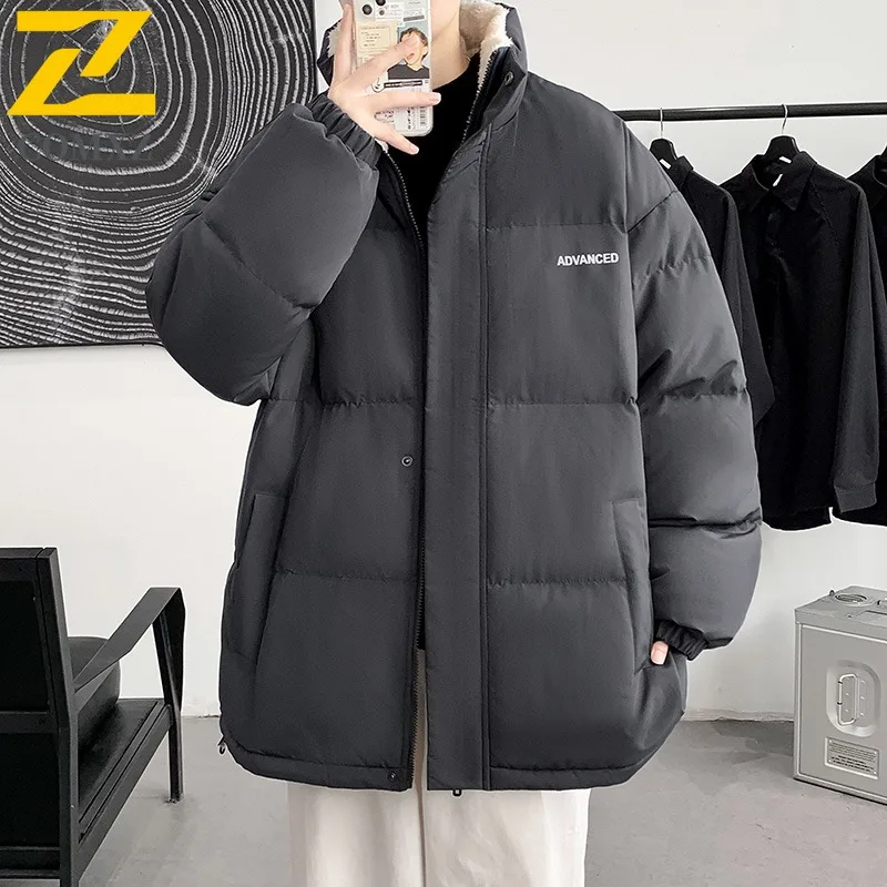 COMXZ 2025 Winter New Cotton Coat Men Trend ins Style Fleece Lined Thickened Short Stand Collar Unisex Lightweight Outerwear