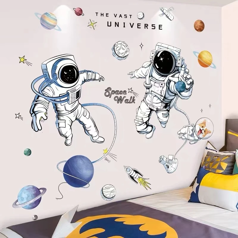 DIY Space Astronaut Wall Decal Boys\' Room Wall Decal  Decorative Children\'s Room Cosmic Sky Background Wall Art Wallpaper