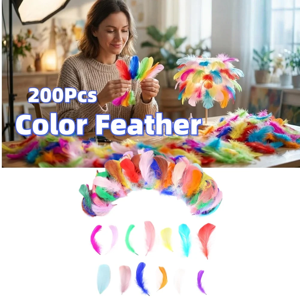 200Pcs Colorful Craft Feathers 5-8cm Craft Feathers Wedding Family Party Decor Dream Catcher Supplies Natural Feathers DIY Craft