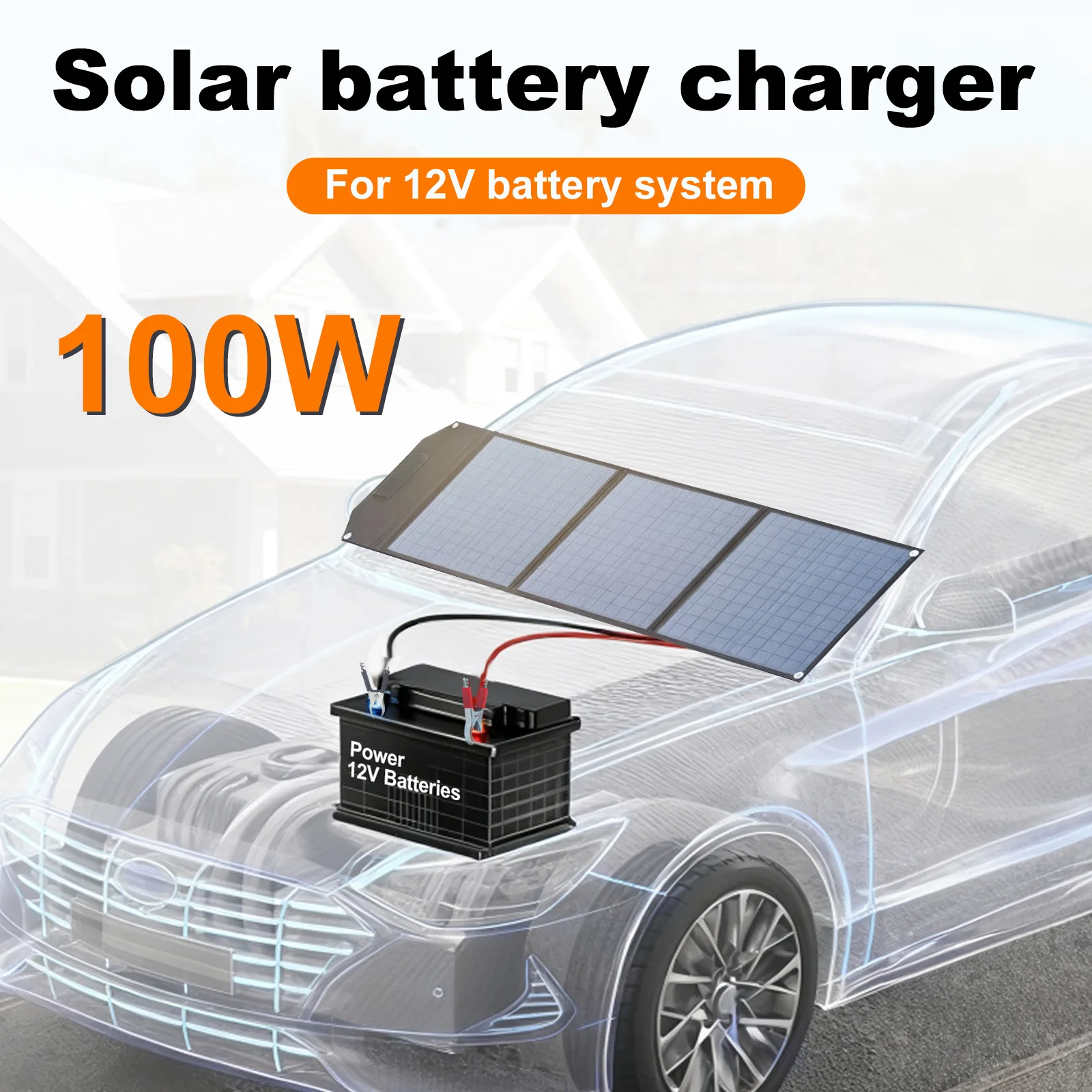 Leaorld 100W Solar Panel Charger, 18V DC 5521 35135 7909 5525 with Kickstands, Clips, 12V Battery Charger, Power Station,RV,Farm