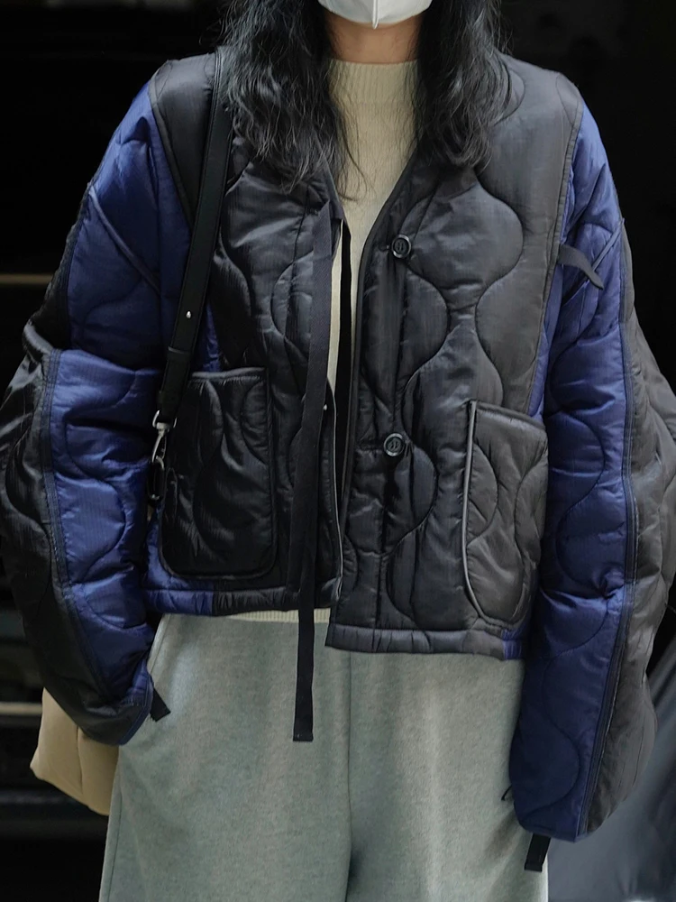 EAM-Abrigo acolchado de algodón cálido para mujer, Parkas de manga larga, Color azul, talla grande, tendencia de moda, otoño e invierno, 1DH2262,