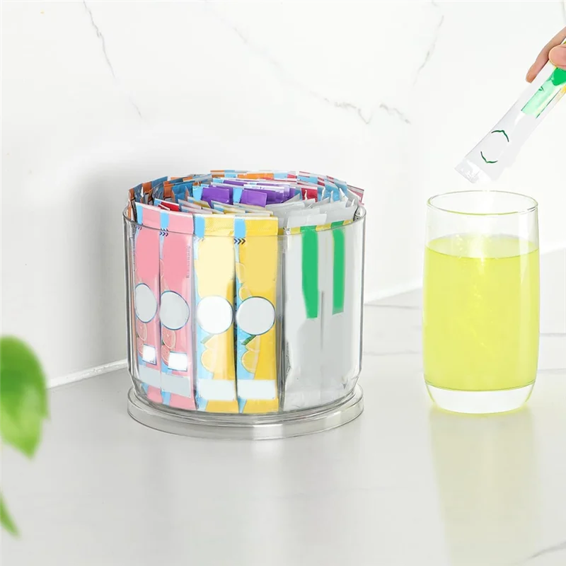 ABAE-Lazy Turntable Powdered Drink Mix Holder, Acrylic Water Packets, 360° Rotation Drink Packet Organizer Container