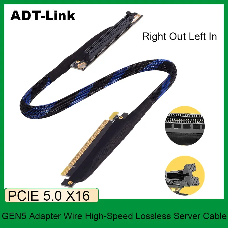 Gen5 PCIE 5.0 X16 GPU Riser Extension Cable 180° Silver‑Plated Braided Shielded Wire 64Gbps Gold‑Finger for Gaming PC AI Compute