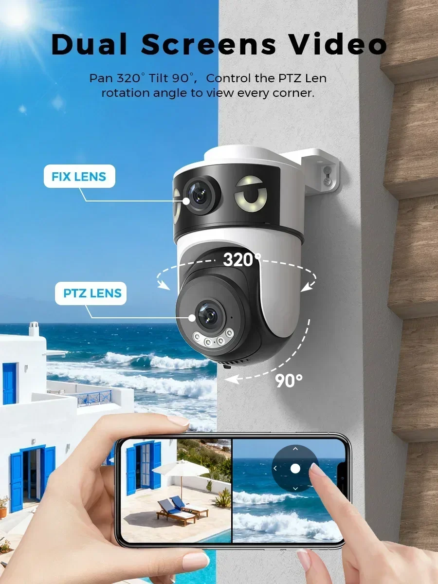 5K 10MP 2.4G&5G Wifi Camera PTZ Outdoor AI Human Detection Dual Screen CCTV Security IP Camera Audio Email Alarm RZ380 Onvif Cam