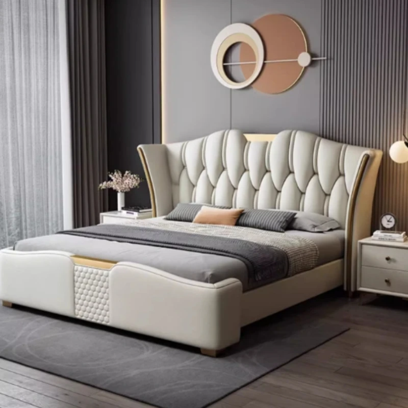 

Pretty Headboard Double Bed Support King Size Aesthetics Frame Double Bed Luxury Matress Letto Matrimoniale Bedroom Furniture