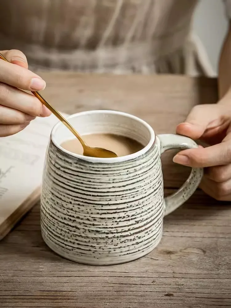 

Japanese irregular thread mugs, ceramic water cup, large capacity, vintage coffee cups