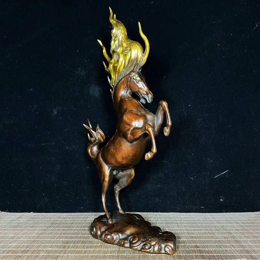 Pure Copper Gold-Plated Golden Fortune Horse, Fiery War Horse