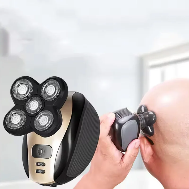 Men's 5-Blade Rotating Electric Shaver With Water Resistance For Shaving Head & Bald Head. Suitable For Men's Face. Rechargeable And Detachable Trimmer Head. Suitable For Home Use, Travel And Portability.