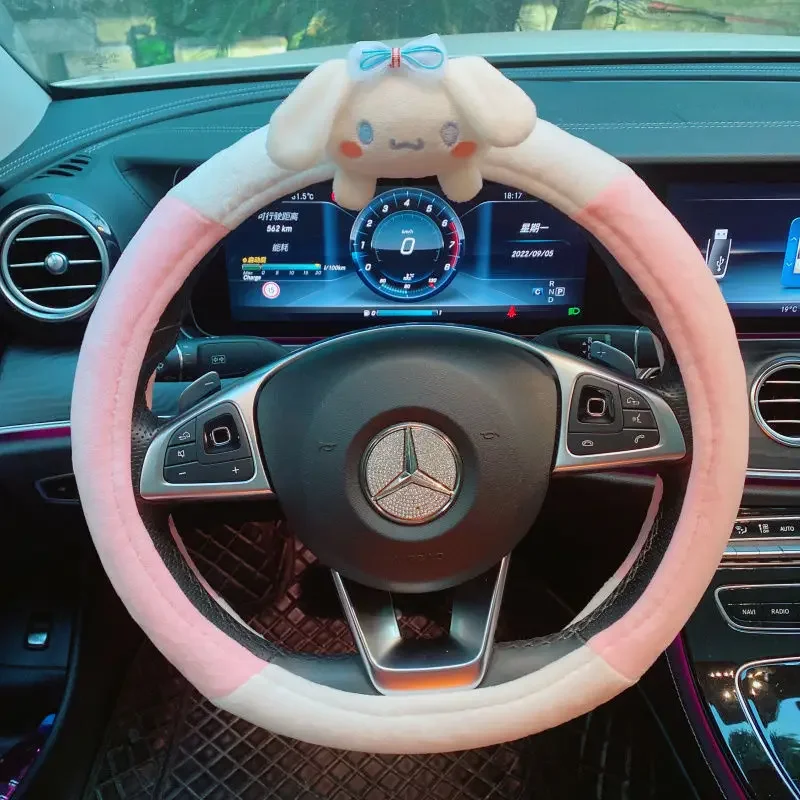 Sanrio Kawaii My Melody Plush Car Steering Wheel Cover Kuromi Cinnamoroll Anime Cartoon Lovely Fashion Exquisite Warm Grip Cover