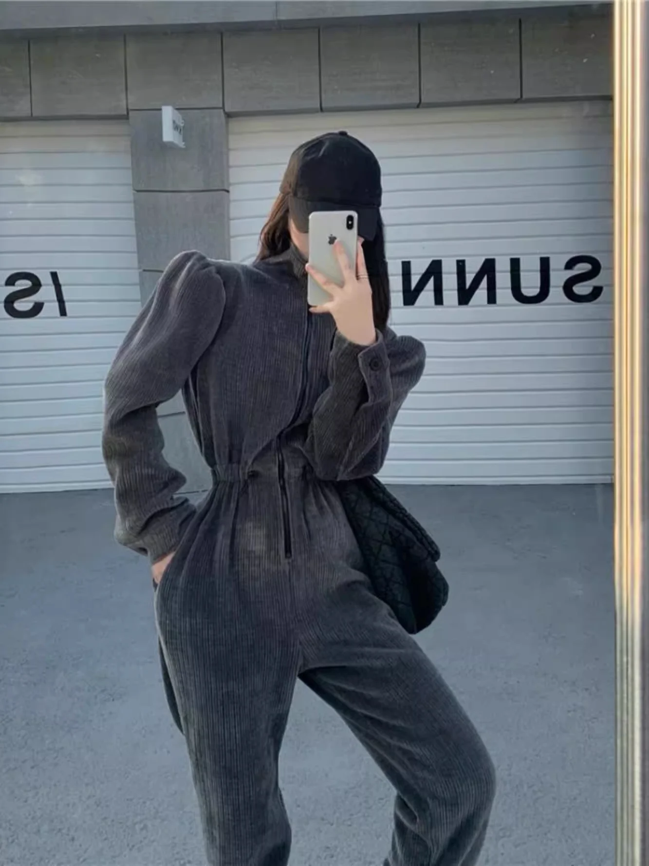 패셔너블한 테니드 페이스 라이닝 코듀로이 캐주얼 스포츠웨어 세트 여성용 가을 겨울 로우 웨이스트 롱 팬츠 다이아몬드 장식...