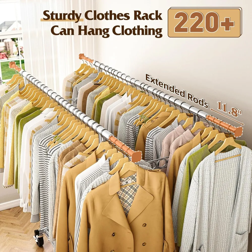 رف ملابس متحرك شديد التحمل بسعة 630 رطل، رف ملابس قابل للتعديل مع عجلات 75 وات × 68 ارتفاع × 22 دي للاستخدام التجاري #4