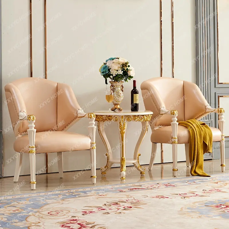 Small tea table, villa full solid wood carving flower chair flower stand living room meeting guests small round table tea table