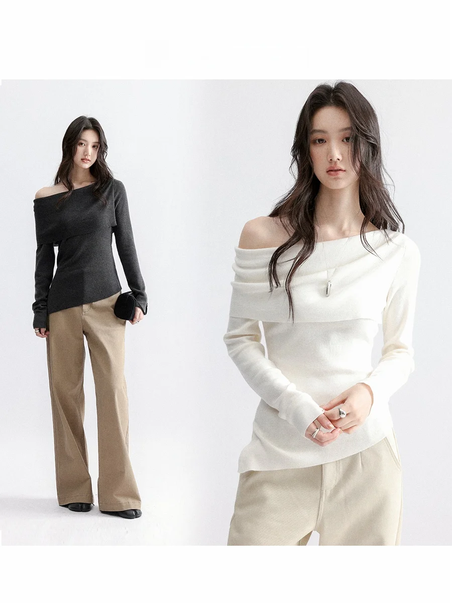 

Вязаный джемпер CHACHA Early Spring Hepburn с асимметричным разрезом по низу и открытым плечом, повседневный стиль для женщин