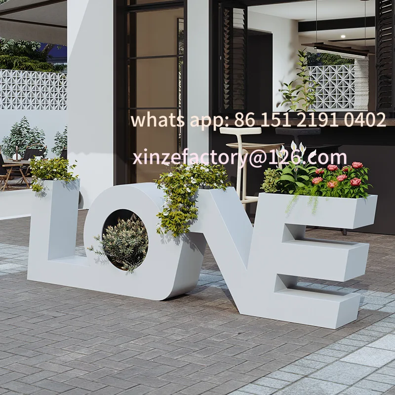 Customizable creative letter wrought iron flower box outdoor combination fence milk tea shop cafe bar flower bed partition flowe