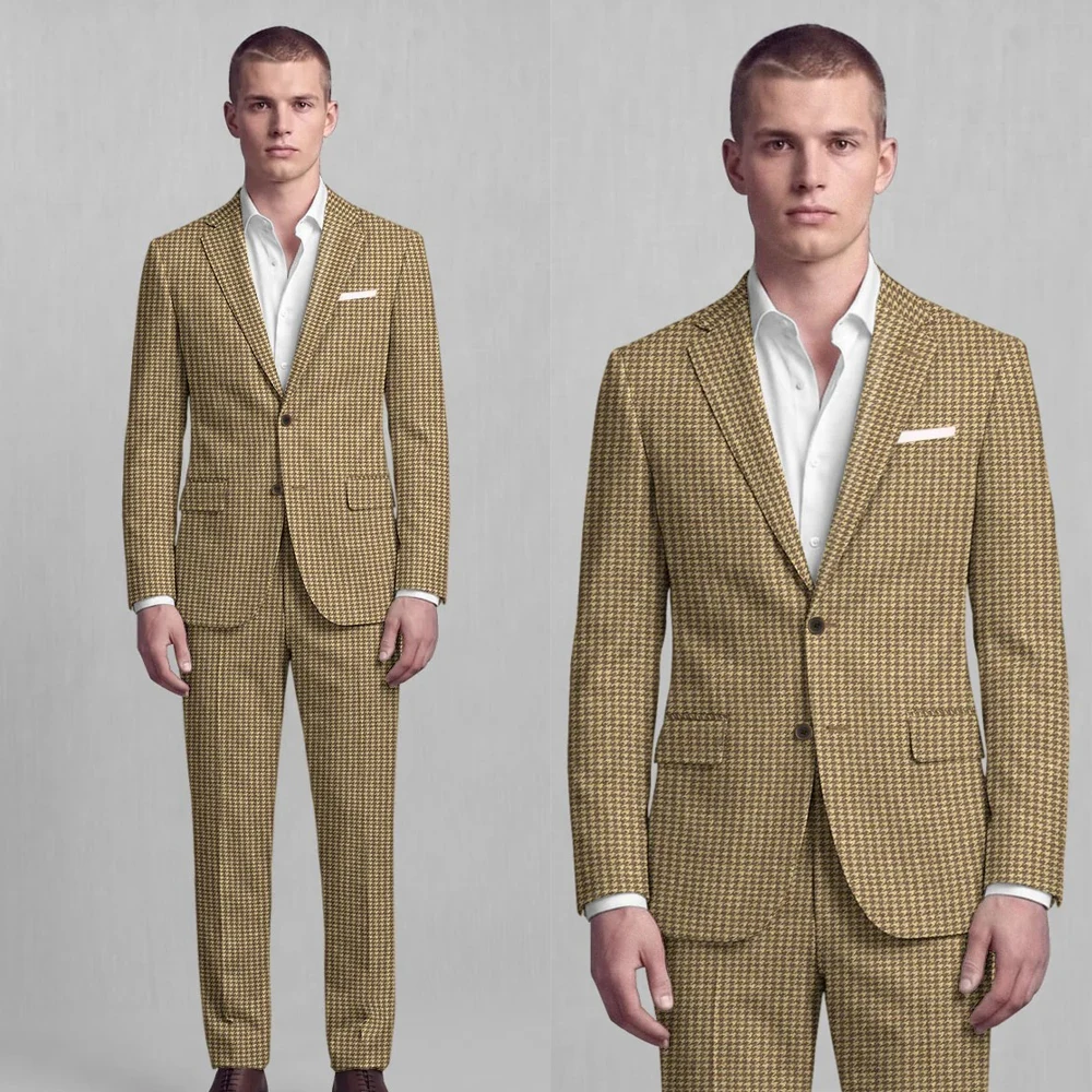 Premium Men Formal Suits Fashion Houndstooth Plaid Notch Lapel Two Button Business Set Custom Office Daily Wear 2 Piece