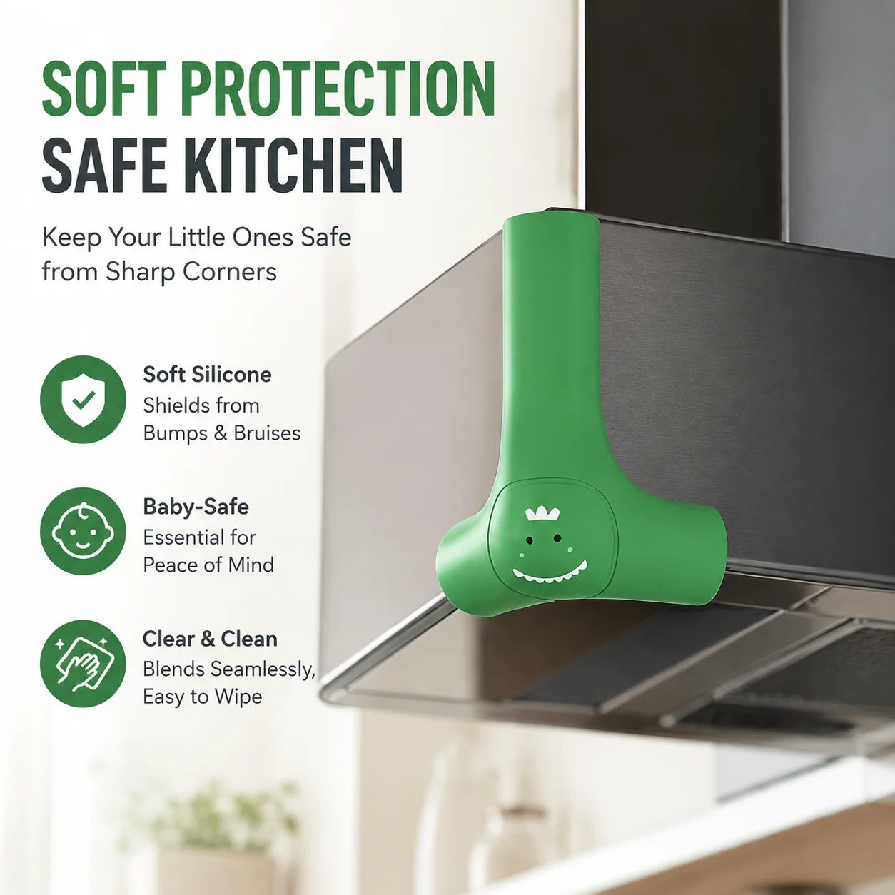Silicone Range Hood Corner Guards, Transparent Soft Edge Bumpers for Baby-Proofing Kitchen Cabinets, Tables & Furniture
