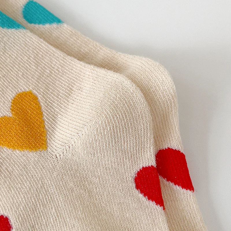 ثلاثة أزواج من جوارب البنات لفصلي الربيع والخريف، حلوة ومتعددة الاستخدامات، بتصميم كتلة ألوان على شكل قلب #6