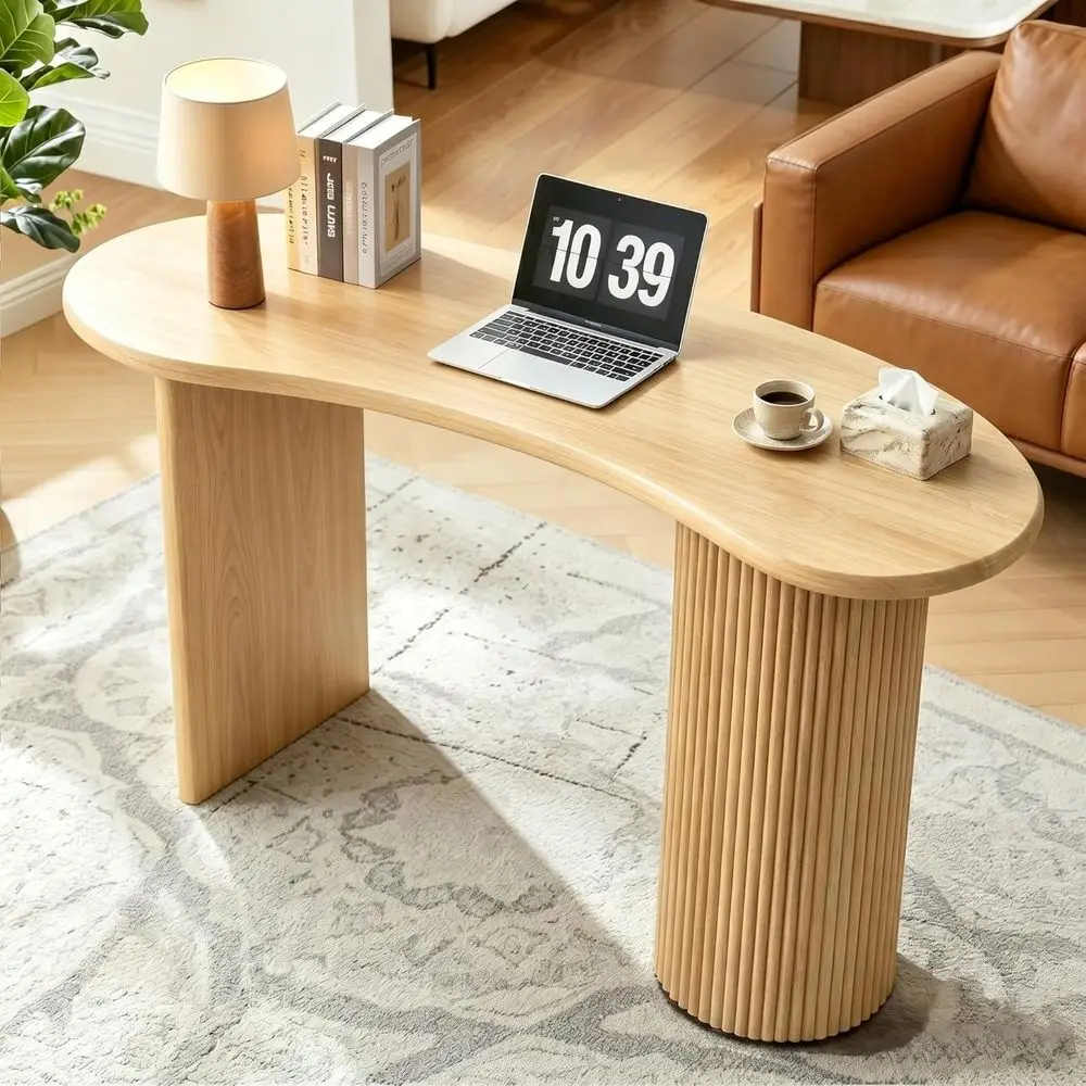54.3Curved Small Computer Desk, Wooden Executive Desk with Sturdy luted Legs, ern Luxury Single Writing Vanity Desk or edroom Li