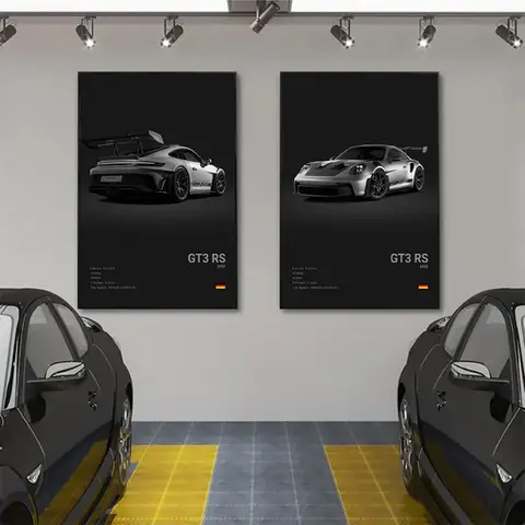 Svartvit popkonst, tysk lyxsportbil, väggkonst, poster, 911 GT3 RS Turbo HD, olja på canvas, garage, vardagsrumsdekor 8 best sales bilväggkonst - №3