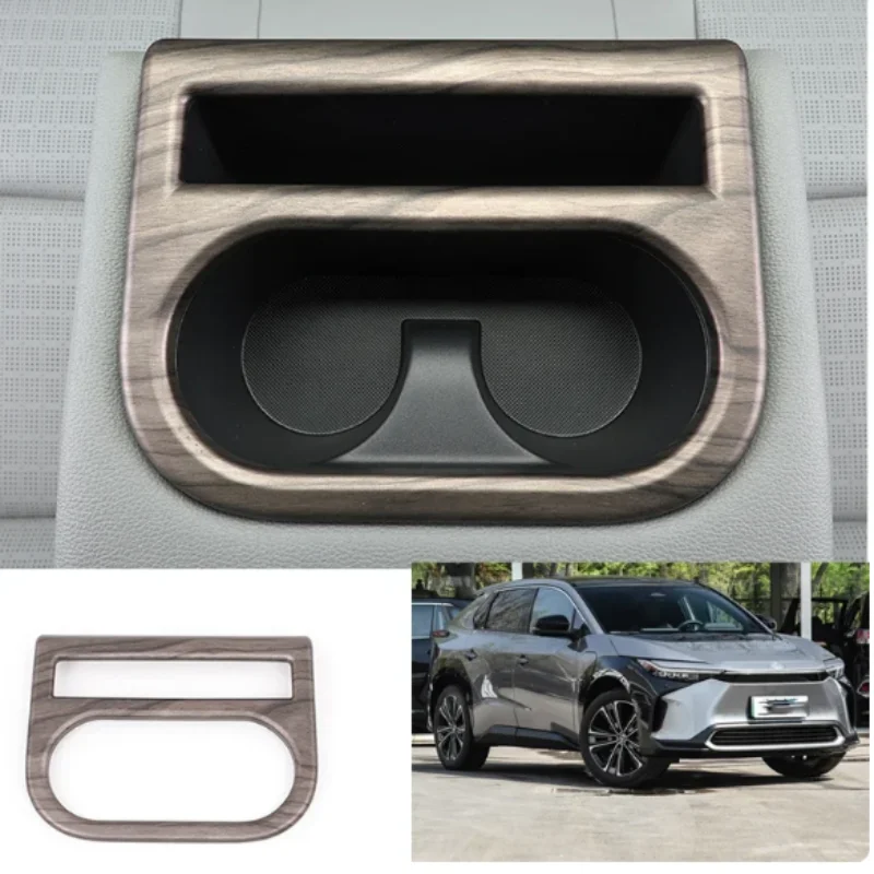 

For Toyota BZ4X 2022 -2024 Car Peach Wood Carbon Fibre Rear Seat Water Cup Holder Sticker Cover Panel Trim Car Accessories