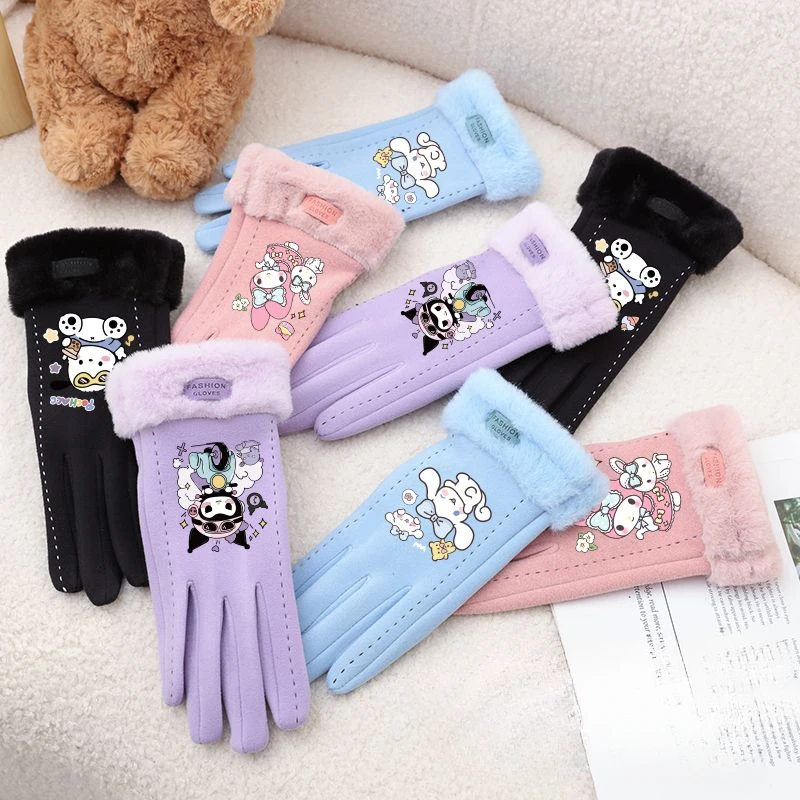 kurumi cartoon cute gloves for autumn and winter outdoor riding thickened warm and convenient touch screen children's gloves