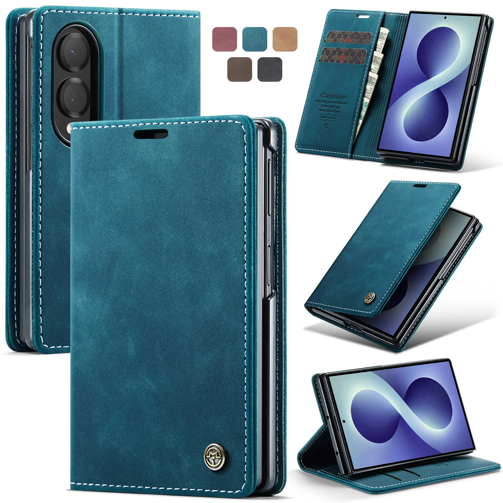 CaseMe for Samsung Galaxy Z Fold8 Wide / Z Fold8 Ultra Case , Flip Premium PU Leather Wallet Card Holder Phone Cover Protector