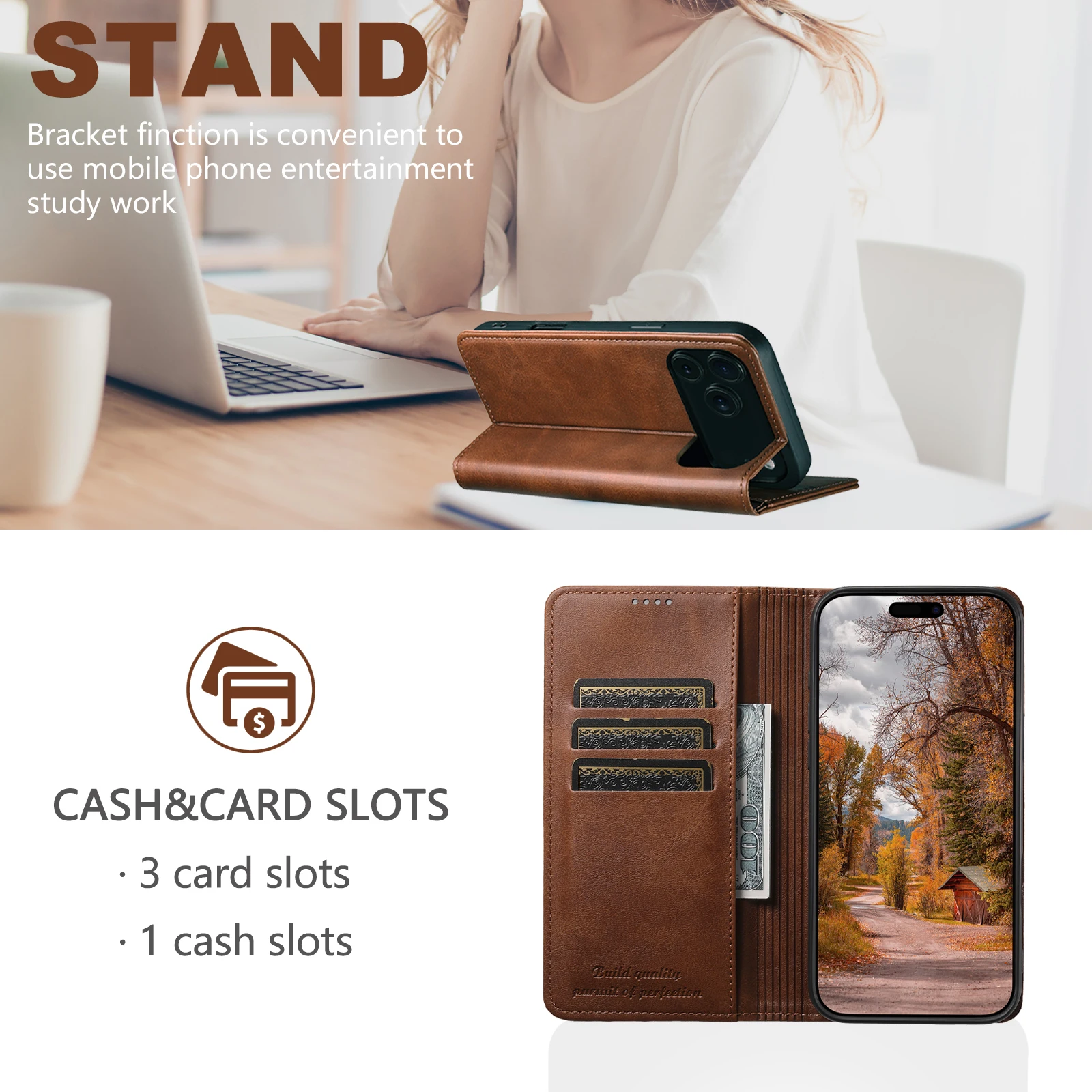 SUTENI Kunstleder-Kartenhalter-Standfunktion-Geldbörse Magnet-Flip-Cover Handyhülle für iPhone 18 Pro Max 17 16 Plus 15 Pro 14 13 12 – Detail 27