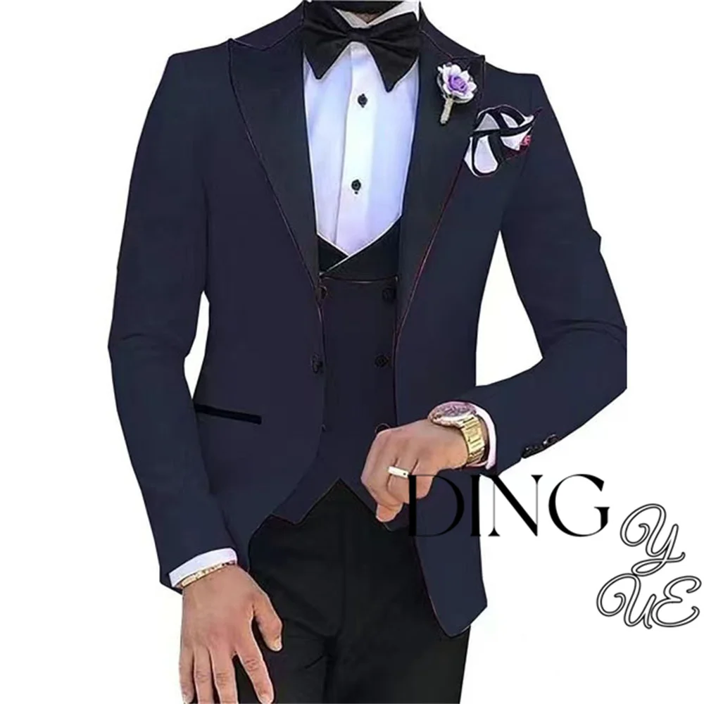 Men Suits 3 Pieces Tailored Best Man Groom Wedding Tuxedo Slim Fit Jacquard Two-color Blazer Jacket Vest Pants Tuxedo Clothing