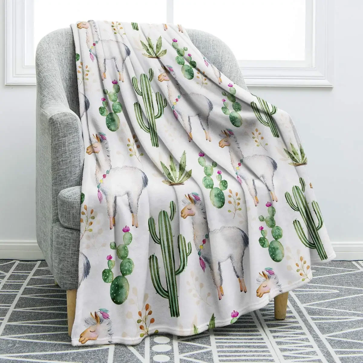 Cactus Flower Blanket Soft Warm Lightweight Print Throw Blanket for Couch Sofa Bed Chair for Travelling Teens Adult Women Gift