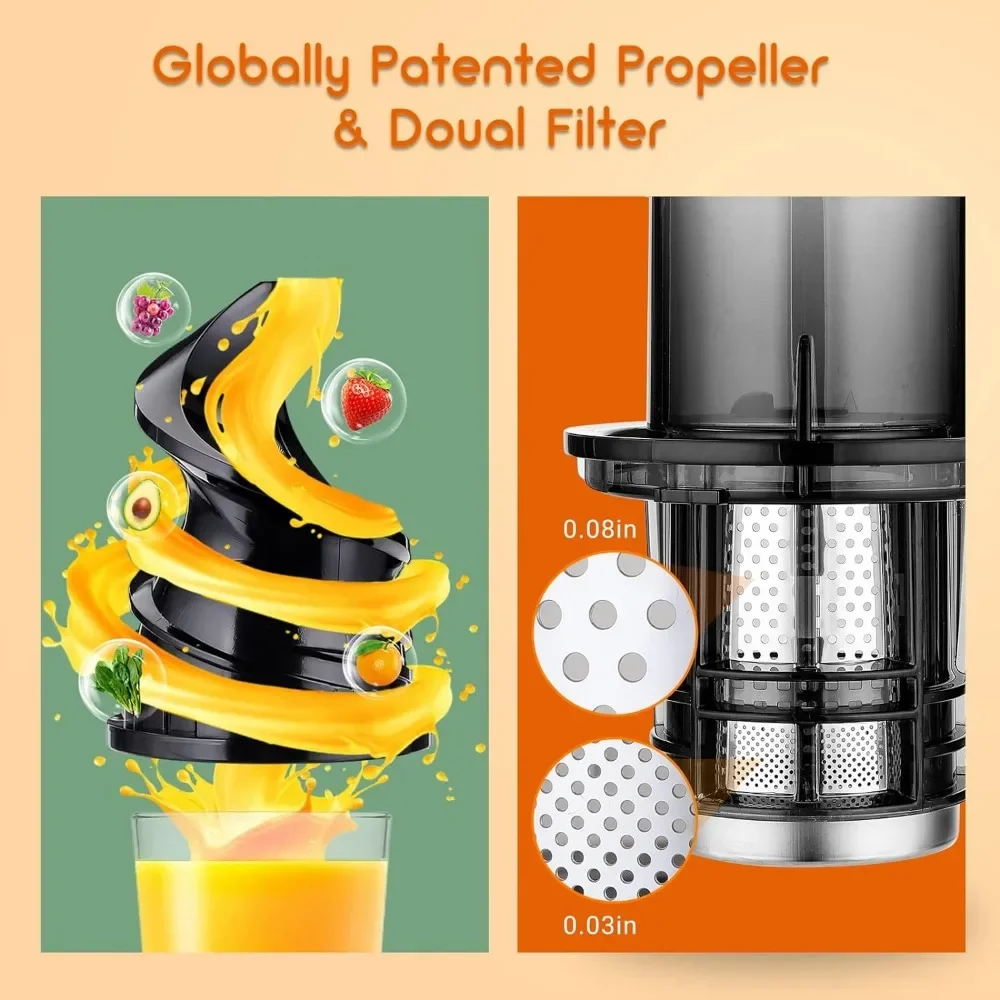 Juicer Machines-Up to 92% Juice Yield Compact Slow Juicer 3.1" Wide Chute Cold Press Juicer for High Nutrient Fruits Vegetables