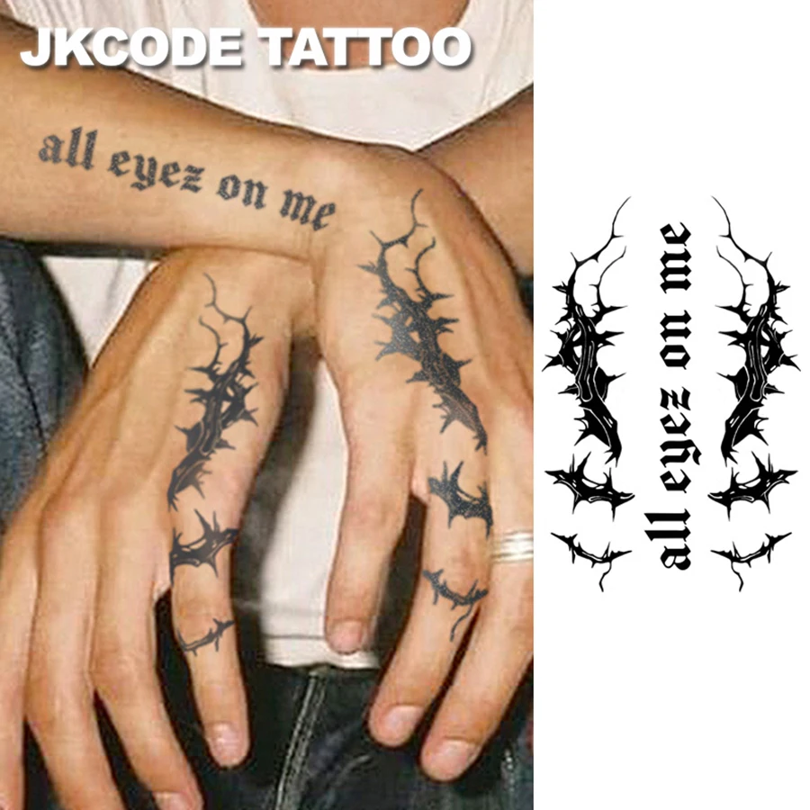 Herbal Tattoo Plant-Based Tattoo Stickers Feature a Dark Rock Style, with Designs of Forests, Thorns, and Phrases, Suitable for Multiple Areas Such as Hands, Neck, and Fingers. It Is a Multi-Purpose Tattoo Sticker That Is Waterproof and Can Last for 15 Days