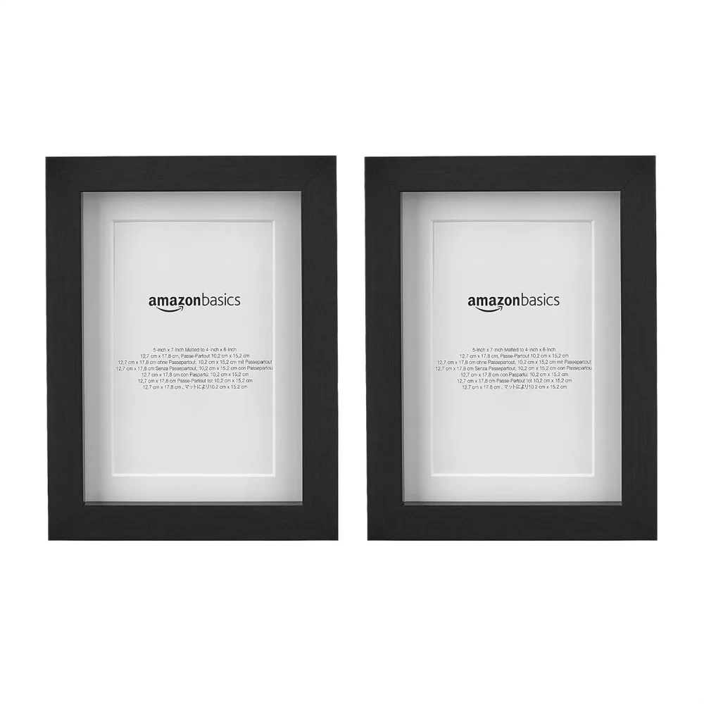 

Black Rectangular Picture Frame 5x7 Inch with Glass 4x6 Mat Wall Mount or Tabletop 2 Pack