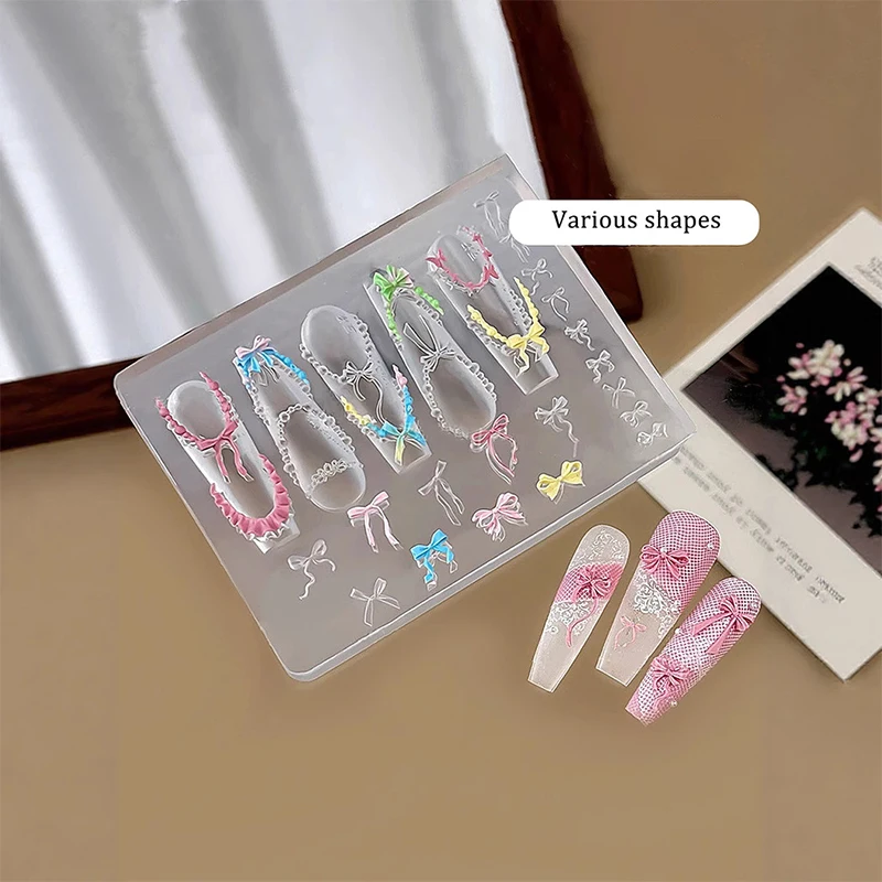 Moule acrylique 3D en Silicone pour Nail Art, ruban de chaîne de perles à nœud papillon, décorations pour Nail Art, modèle de moule pour breloques d'ongles, 1 pièce