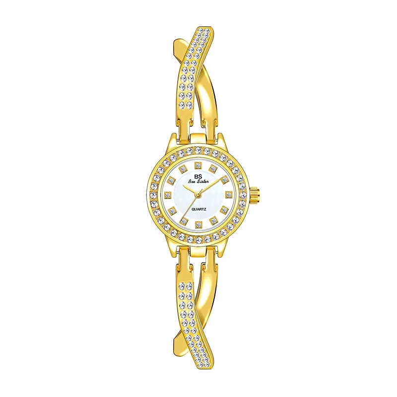 BS Ladies Fashion Watch Waterproof Quartz Hour Clock with Bracelet Butterfly Design Full Diamond High-End Steel Strip