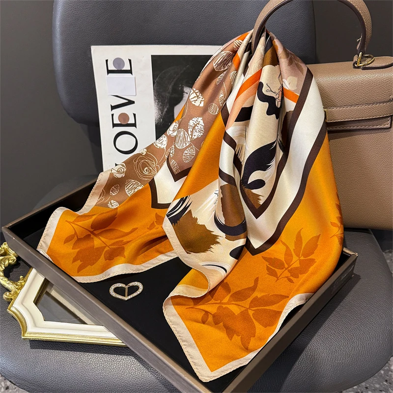 

2025 100% Twill Silk Square Scarf for Women 65cm Neck Tie Neckerchief Double side Female Foulard Headband Hijab Shawl Bandana