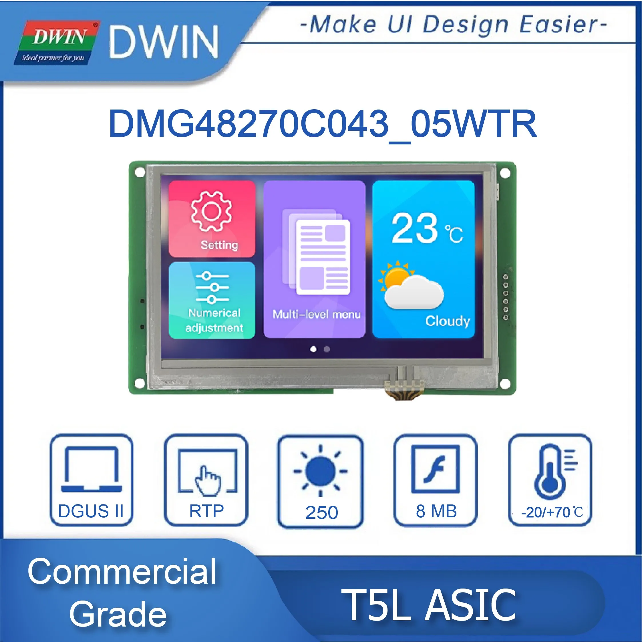 4.3 Inch 480*272 Pixels Resolution IPS TFT LCD For Arduino ESP32 Smart UART Dispaly Touch Panel  8MB Flash DMG48270C043_05W