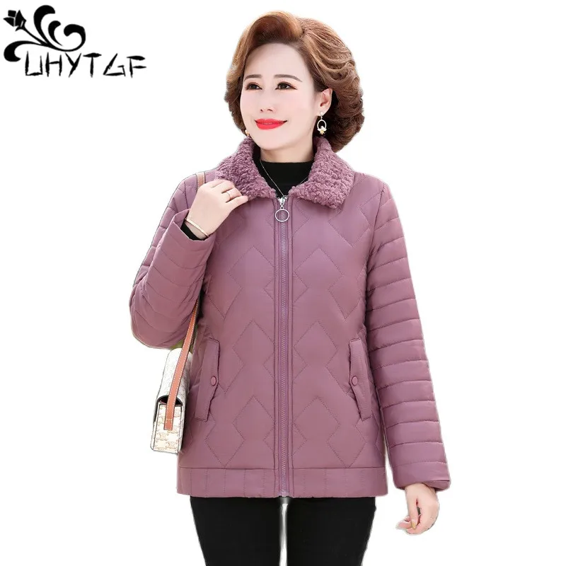 

UHYTGF XL-5XL Women's Clothing Middle-Aged Elderly Mother Winter Parker Coat Female Plus Cashmere Casual Warm Long Overcoat 208