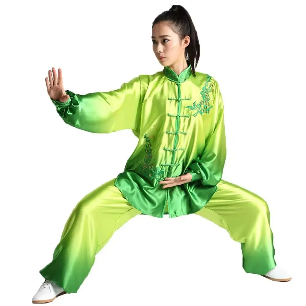 LATERONON Womens High Quality Gradient Tai Chi Suits Kung Fu Sets Embroidery Performance Clothing Martial arts Uniforms