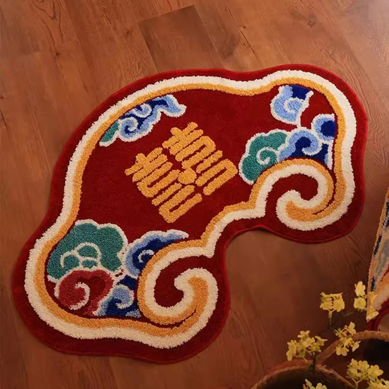 Chinese Tufting Wedding Bedroom Rug Living Room Carpet Red Cheerful Bedside Mat Soft Floor Pad Doormat Aesthetic Home Room Decor