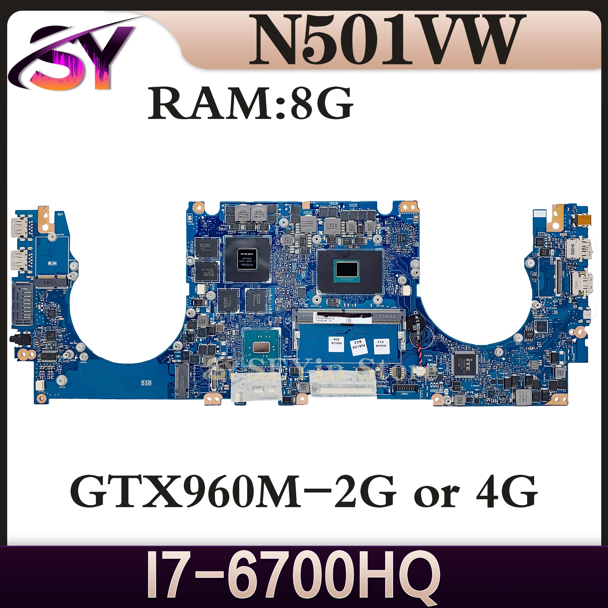 G501V Mainboard For ASUS G501VW N501V N501VW UX501V UX501VW G60VW Motherboard I7-6700HQ 8G-RAM GTX960M-2G/4G