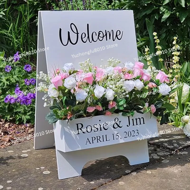 Hollow Acrylic Standing Wedding Floral Welcome Board Romantic Ceremony Sign Stand For Multiple Occasions - view 3