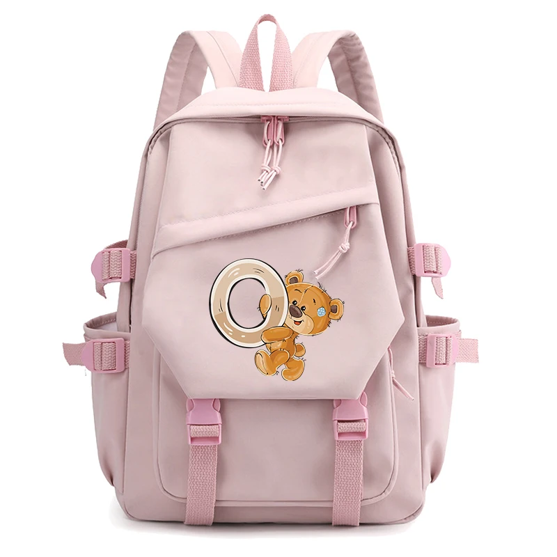 Cute Little Bear 26 English Letters Backpack Student Girl School Backpack Bookbag Cosplay Canvas Children Kid Back To School