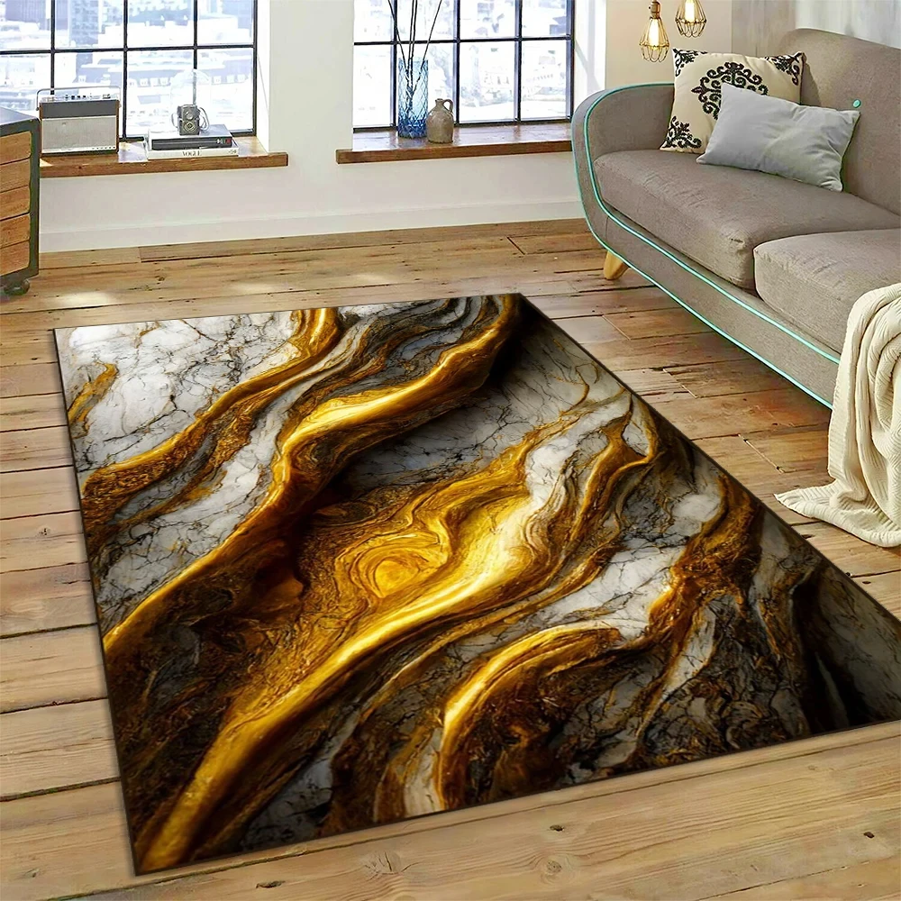 3D Luxurious Colour Marble Blue Green Gold Carpet Rug for Home Living Room Bedroom Sofa Doormat Decor,Kids Area Rug Non-slip Mat