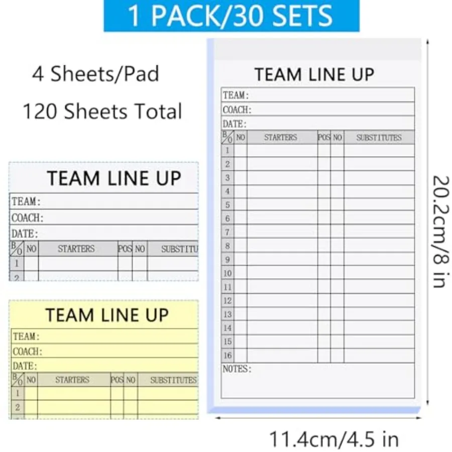 Baseball/Softball Lineup Cards, 4-Part Carbonless Copies with Tearing Line, 150 Games with 16 Player Roster Lineup Sheet for Co