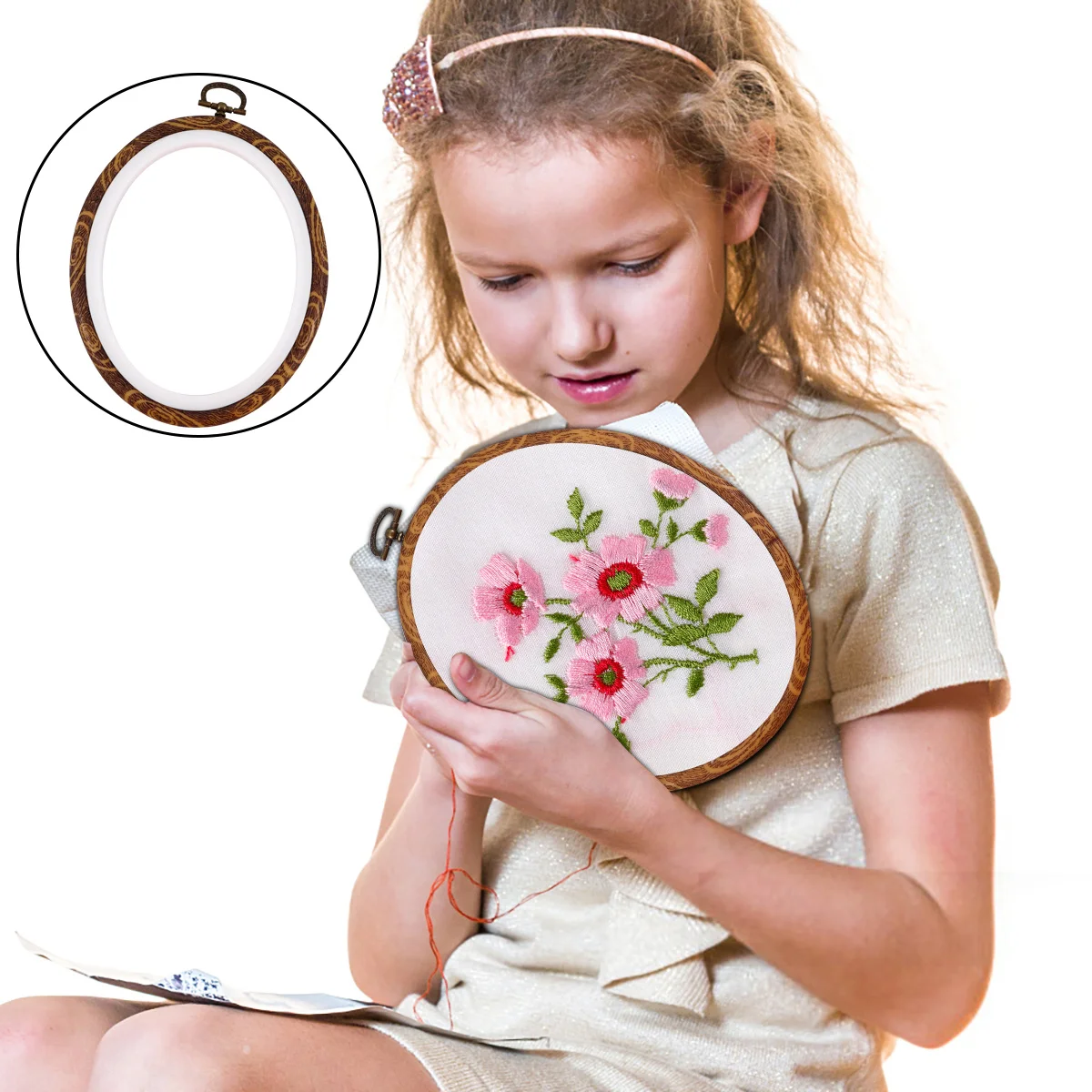 

5Pcs Embroidery Hoop Durable ABS Metal Circles Cross Stitch Frame DIY Craft Display Holder for Needlework Decoration Art