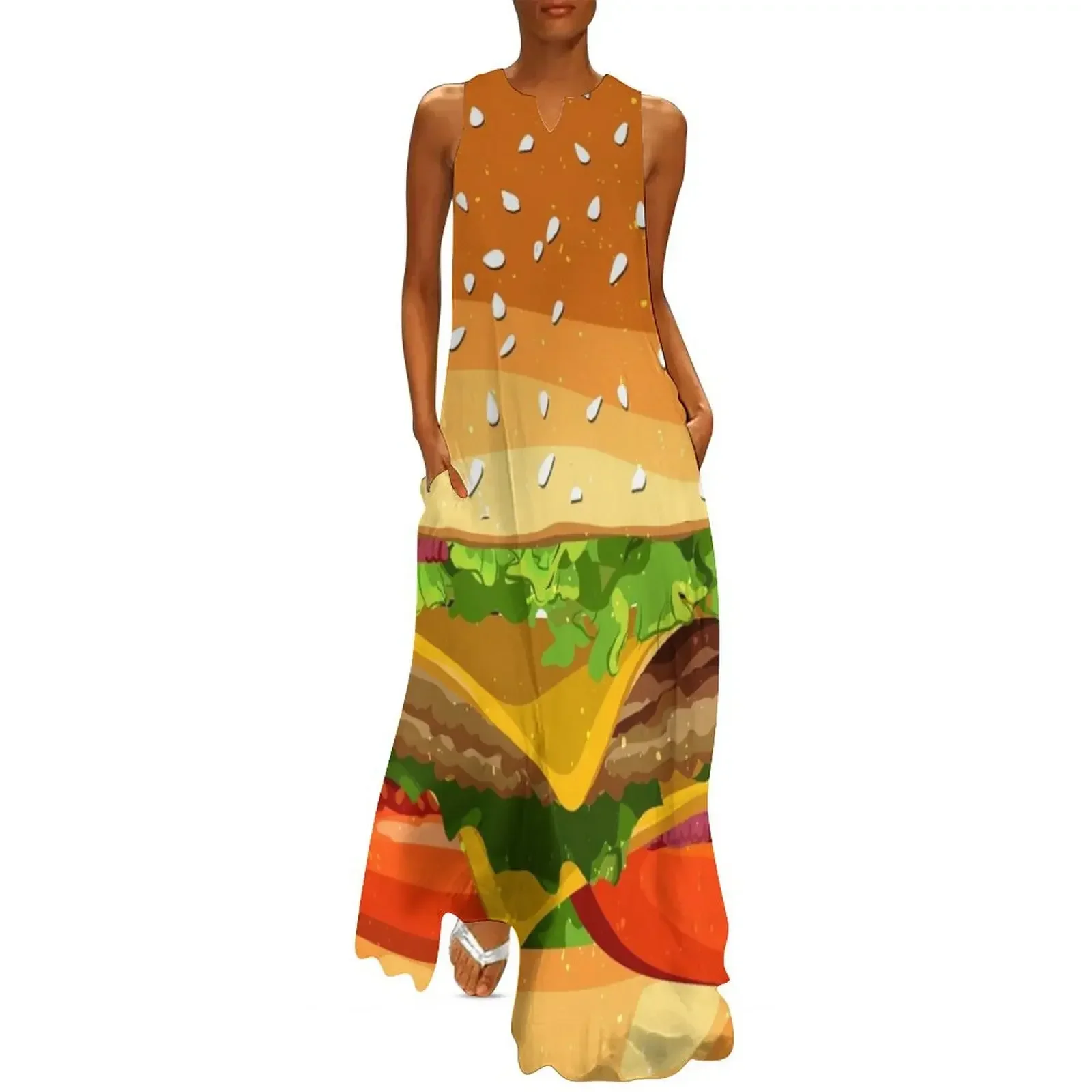 

Cheeseburger pattern. Long Dress Casual dresses Woman's evening dress summer dress african dresses for woman