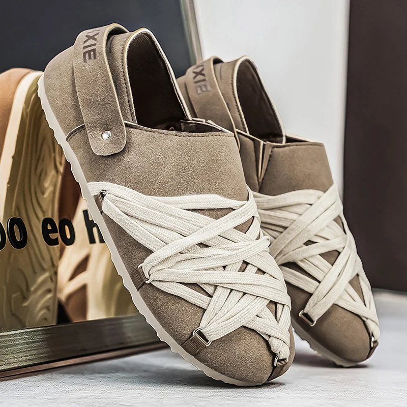 New 2026 Men's Summer Breathable Slip-On Sandals Thick Bottom Casual Slipper Half Slippers Home Comfort Rubber Upper Zapatillas