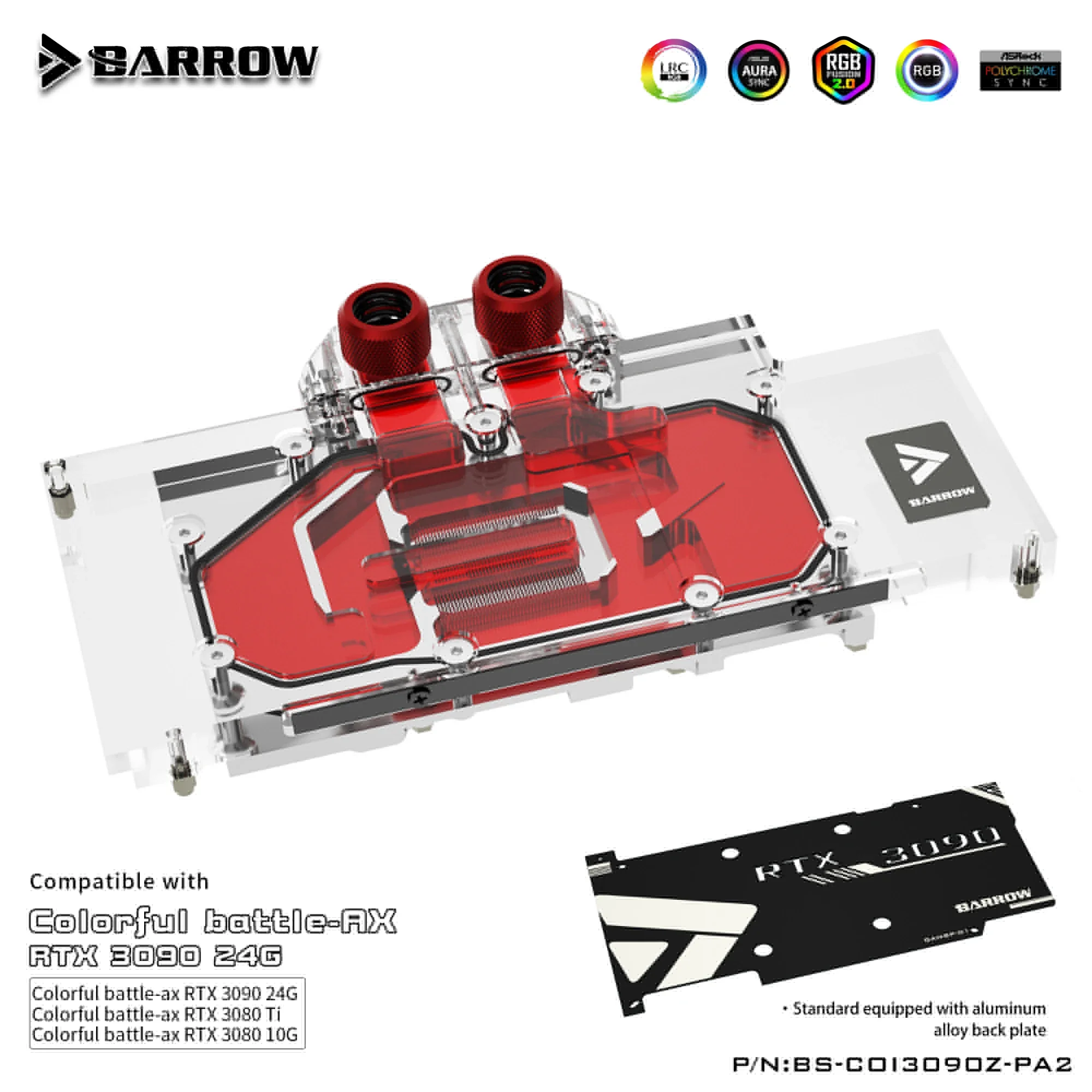 Barrow 3090 3080 GPU Water Cooling Block for Colorful BATTLEAX 3090/3080,Full Cover 5v ARGB GPU Cooler,BS-COI3090Z-PA2 B