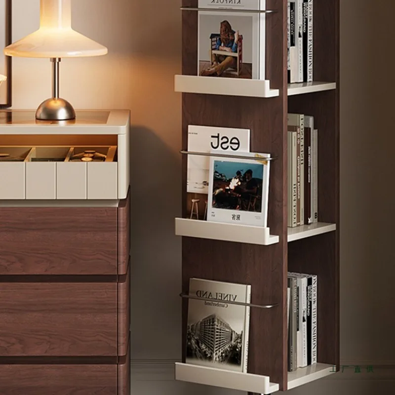 Medieval solid wood bookshelf, full body fitting mirror, integrated floor rotating multi-layer magazine shelf