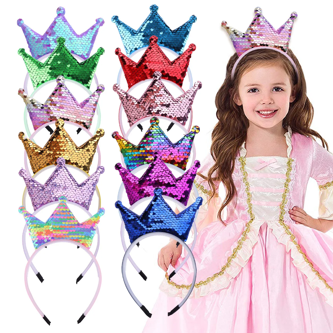 Diadema de corona, diademas de lentejuelas, accesorios para el cabello para mujeres y niñas, recuerdos de fiesta de cumpleaños, suministros de decoración para el cabello